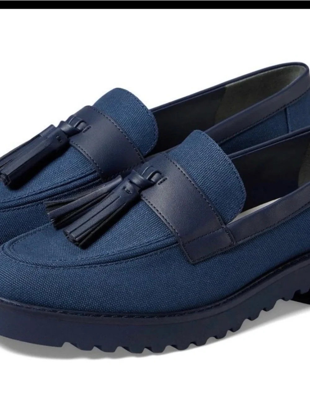 Franco Sarto Carolynn Navy Canvas Tassel Loafers Womens 7.5 Lug Sole Chunky Slip